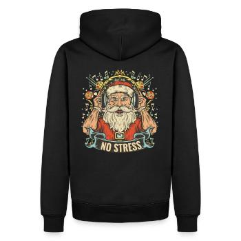 Santa Claus mit Kopfhörer Spruch NO STRESS - Männer Premium Bio Hoodie - Schwarz - Hinten - Nico (187cm)