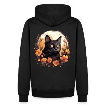 Süße Katze mit Blumen Tiermotiv Katzenliebhaber - Männer Premium Bio Hoodie - Schwarz - Hinten - Nico (187cm)