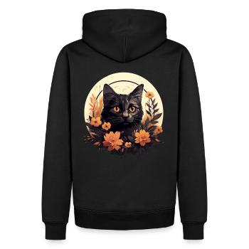 Süße Katze mit Blumen Tiermotiv Katzenliebhaber - Männer Premium Bio Hoodie - Schwarz - Hinten - Nico (187cm)