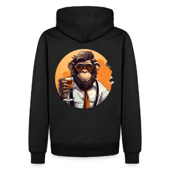 Cooler Affe mit Getränk Lustige Tiere Schimpanse - Männer Premium Bio Hoodie - Schwarz - Hinten - Nico (187cm)