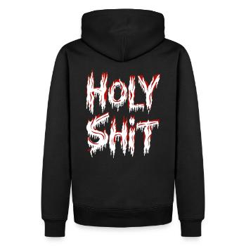 Holy Shit Freche Lustige Sprüche - Männer Premium Bio Hoodie - Schwarz - Hinten - Nico (187cm)
