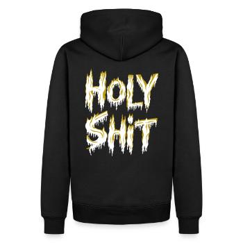 Holy Shit Freche Lustige Sprüche - Männer Premium Bio Hoodie - Schwarz - Hinten - Nico (187cm)