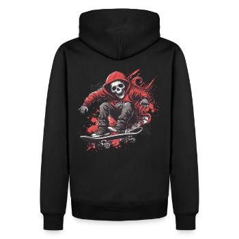 Skelett Totenkopf Skater Skateboarder Skateboard - Männer Premium Bio Hoodie - Schwarz - Hinten - Nico (187cm)