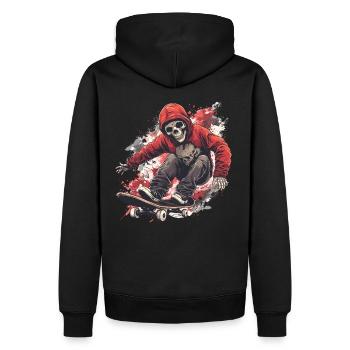Skelett Totenkopf Skater Skateboarder Skateboard - Männer Premium Bio Hoodie - Schwarz - Hinten - Nico (187cm)