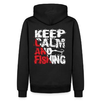 Keep Calm And Fishing Angler Fischer Sprüche - Männer Premium Bio Hoodie - Schwarz - Hinten - Nico (187cm)