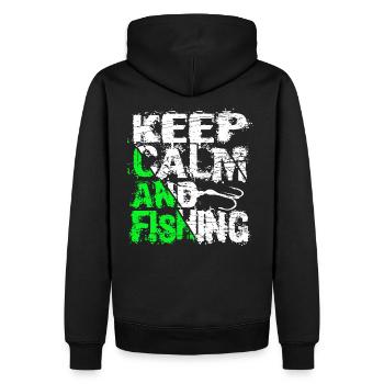 Keep Calm And Fishing Angler Fischer Sprüche - Männer Premium Bio Hoodie - Schwarz - Hinten - Nico (187cm)