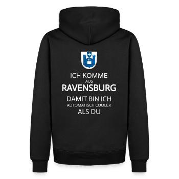 Ich komme aus Ravensburg Oberschwaben - Männer Premium Bio Hoodie - Schwarz - Hinten - Nico (187cm)