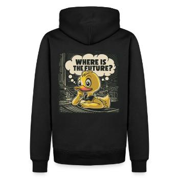 Nachdenkliche Gelbe Plastikente Ente - Männer Premium Bio Hoodie - Schwarz - Hinten - Nico (187cm)
