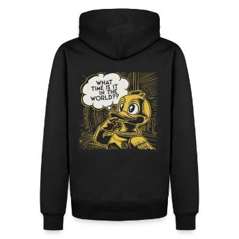 Déclaration réfléchie de canard de canard en plastique jaune - Sweat à capuche Premium bio Homme - noir - Dos - Nico (187cm)
