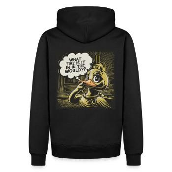 Nachdenkliche Gelbe Plastikente Ente Statement - Männer Premium Bio Hoodie - Schwarz - Hinten - Nico (187cm)