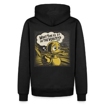 Nachdenkliche Gelbe Plastikente Ente Statement - Männer Premium Bio Hoodie - Schwarz - Hinten - Nico (187cm)