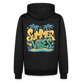 Ambiance d’été, Soleil, Vacances, Palmiers, Palmiers - Sweat à capuche Premium bio Homme - noir - Dos - Nico (187cm)