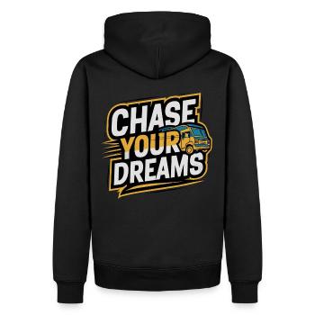 Wohnmobil Caravan Spruch Chase Your Dreams Urlaub - Männer Premium Bio Hoodie - Schwarz - Hinten - Nico (187cm)