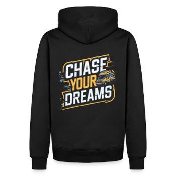 Wohnmobil Caravan Spruch Chase Your Dreams Urlaub - Männer Premium Bio Hoodie - Schwarz - Hinten - Nico (187cm)