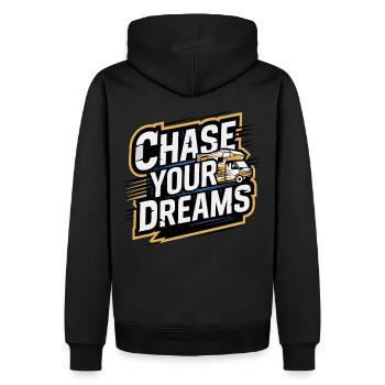 Wohnmobil Caravan Spruch Chase Your Dreams Urlaub - Männer Premium Bio Hoodie - Schwarz - Hinten - Nico (187cm)