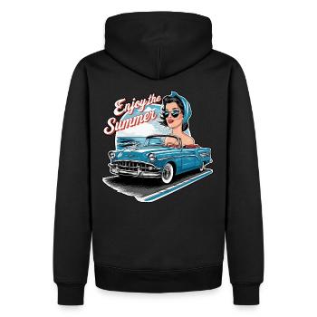 Cabrio Frau Enjoy the Summer 1950er 1960er - Männer Premium Bio Hoodie - Schwarz - Hinten - Nico (187cm)