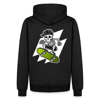 Skelett Totenkopf Skater Skateboarder Skateboard - Männer Premium Bio Hoodie - Schwarz - Hinten - Nico (187cm)