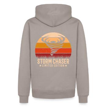 Rétro Tornado Twister Hurricane Lover - Sweat à capuche Premium bio Homme - taupe - Dos - Nico (187cm)
