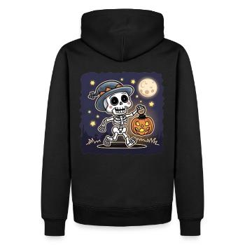 Squelette mignon avec citrouille lanterne Halloween - Sweat à capuche Premium bio Homme - noir - Dos - Nico (187cm)