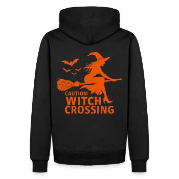 Halloween Hexe Hexenbesen Caution Witch Crossing - Männer Premium Bio Hoodie - Schwarz - Hinten - Nico (187cm)