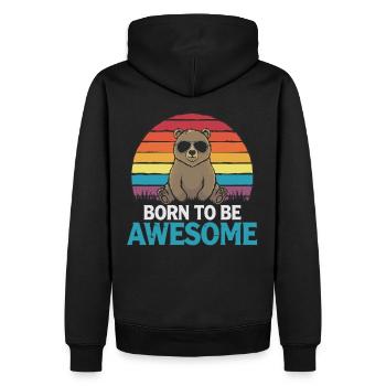 Teddy Bär Spruch Born to be Awesome - Männer Premium Bio Hoodie - Schwarz - Hinten - Nico (187cm)