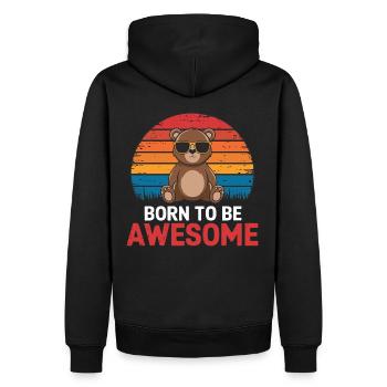 Teddy Bär Spruch Born to be Awesome - Männer Premium Bio Hoodie - Schwarz - Hinten - Nico (187cm)