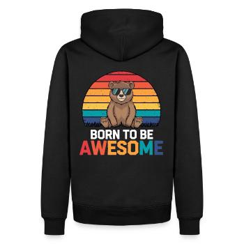 Teddy Bär Spruch Born to be Awesome - Männer Premium Bio Hoodie - Schwarz - Hinten - Nico (187cm)