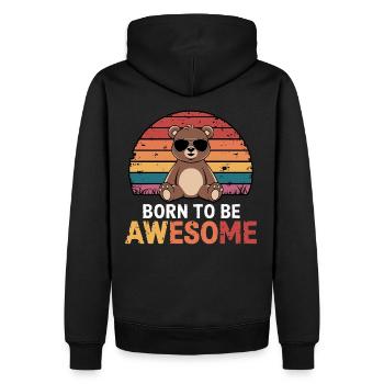 Teddy Bär Spruch Born to be Awesome - Männer Premium Bio Hoodie - Schwarz - Hinten - Nico (187cm)