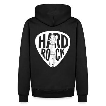 Hard Rock Gitarren-Plektrum - Männer Premium Bio Hoodie - Schwarz - Hinten - Nico (187cm)