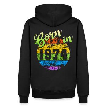 Born in 1974 - Men’s Premium Organic Hoodie - black - Back - Nico (187cm)