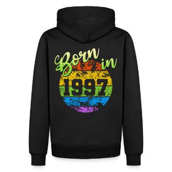Born in 1997 - Men’s Premium Organic Hoodie - black - Back - Nico (187cm)