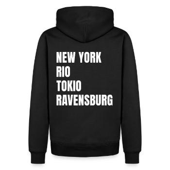 New York Rio Tokyo Ravensburg - Sweat à capuche Premium bio Homme - noir - Dos - Nico (187cm)