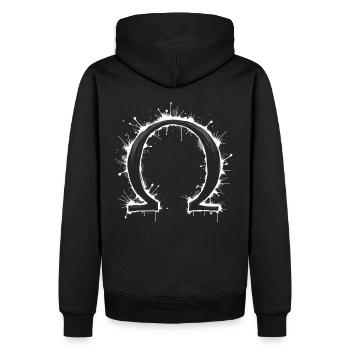 Omega Symbol Splash - Männer Premium Bio Hoodie - Schwarz - Hinten - Nico (187cm)