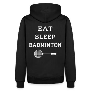 Eat Sleep Badminton - Schläger - Männer Premium Bio Hoodie - Schwarz - Hinten - Nico (187cm)