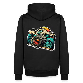 Kamera im Retro-Stil - Männer Premium Bio Hoodie - Schwarz - Hinten - Nico (187cm)