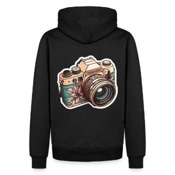 Flower-Power-Kamera - Männer Premium Bio Hoodie - Schwarz - Hinten - Nico (187cm)