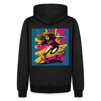 Skater-Mädchen - Männer Premium Bio Hoodie - Schwarz - Hinten - Nico (187cm)