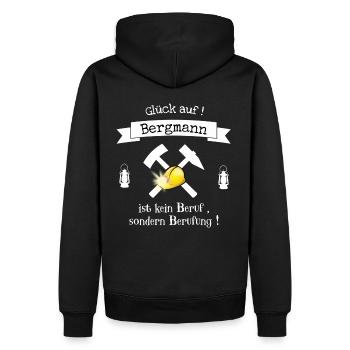 Bergmann Shirt - Glück auf Motiv - Männer Premium Bio Hoodie - Schwarz - Hinten - Nico (187cm)