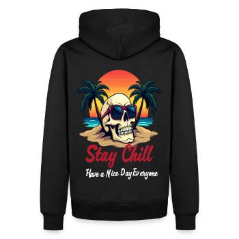 Stay Chill, Totenkopf mit Sonnenbrille Beach Design - Männer Premium Bio Hoodie - Schwarz - Hinten - Nico (187cm)