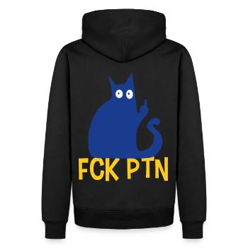 FCK PTN Ukraine Katze - Männer Premium Bio Hoodie - Schwarz - Hinten - Nico (187cm)