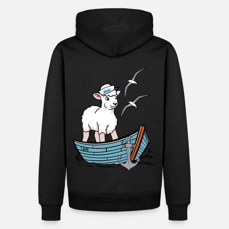 Moin maritime, bateau à moutons, moutons, côte, bateau - Sweat à capuche Premium bio Homme - noir