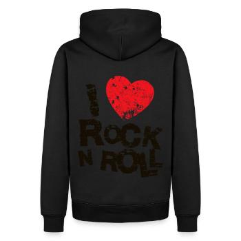 J’ADORE LE ROCK N ROLL. - Sweat à capuche Premium bio Homme - noir - Dos - Nico (187cm)