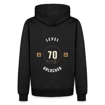 70th Birthday Level seventy unlocked, gift - Men’s Premium Organic Hoodie - black - Back - Nico (187cm)