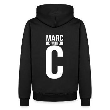 Marc with C First Name Gift Ideas - Men’s Premium Organic Hoodie - black - Back - Nico (187cm)
