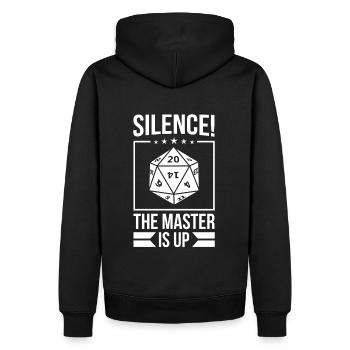 Silence! The Master Is Up! D20 Würfel - Männer Premium Bio Hoodie - Schwarz - Hinten - Nico (187cm)