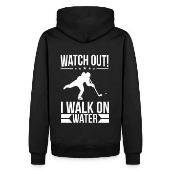 Fais gaffe! Je marche sur l’eau! Rondelle de hockey sur glace - Sweat à capuche Premium bio Homme - noir - Dos - Nico (187cm)