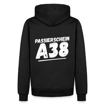 Passierschein A38 Ausgangssperre Home Office - Männer Premium Bio Hoodie - Schwarz - Hinten - Nico (187cm)