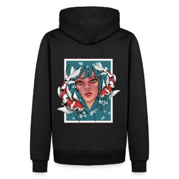 Mädchen mit Koi - Männer Premium Bio Hoodie - Schwarz - Hinten - Nico (187cm)