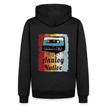 Retro Kassettenfan Kassette Motiv - Männer Premium Bio Hoodie - Schwarz - Hinten - Nico (187cm)