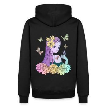 Manga girl avec des papillons - Sweat à capuche Premium bio Homme - noir - Dos - Nico (187cm)